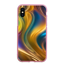 Чехол iPhone XS Max матовый Жидкий разноцветный металл, цвет: 3D-розовый