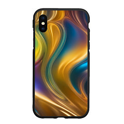 Чехол iPhone XS Max матовый Жидкий разноцветный металл, цвет: 3D-черный