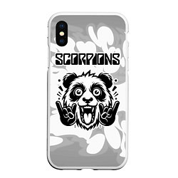 Чехол iPhone XS Max матовый Scorpions рок панда на светлом фоне, цвет: 3D-белый