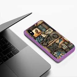 Чехол iPhone XS Max матовый Patchwork with a motorcycle - ai art, цвет: 3D-фиолетовый — фото 2