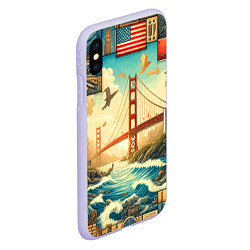 Чехол iPhone XS Max матовый Мост через реку и пэчворк - нейросеть арт USA brid, цвет: 3D-светло-сиреневый — фото 2