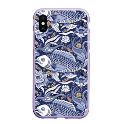 Чехол iPhone XS Max матовый Рыба карп - синий корейский узор