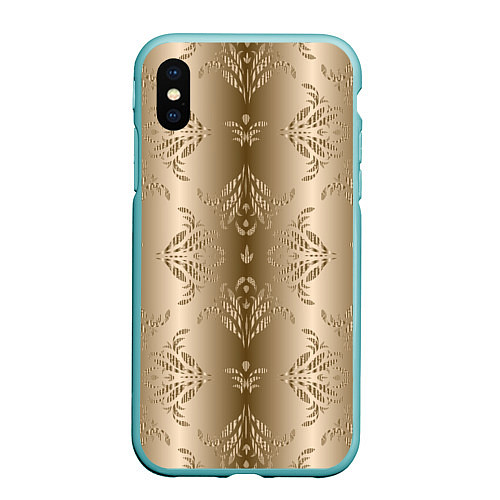 Чехол iPhone XS Max матовый Коричневый градиент с узором / 3D-Мятный – фото 1