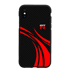Чехол iPhone XS Max матовый GTR Nissan - Carbon and red, цвет: 3D-черный