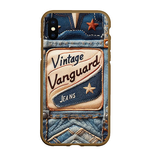 Чехол iPhone XS Max матовый Vintage vanguard jeans - patchwork / 3D-Коричневый – фото 1