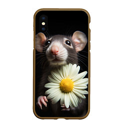 Чехол iPhone XS Max матовый Крыс и ромашка, цвет: 3D-коричневый