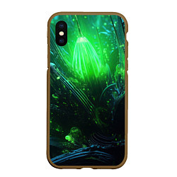 Чехол iPhone XS Max матовый Зеленая кислотная яркая неоновая абстракция, цвет: 3D-коричневый