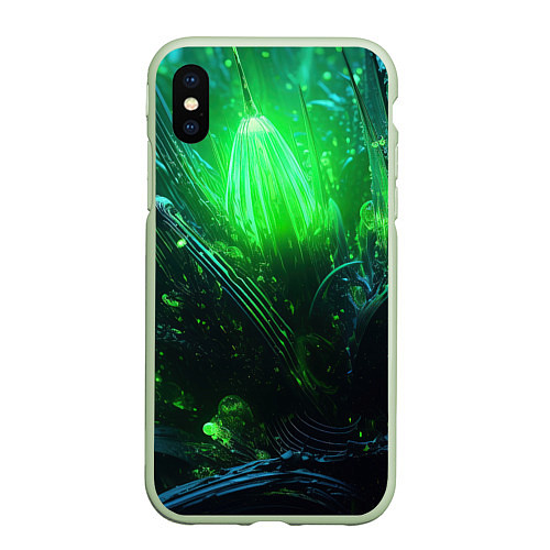 Чехол iPhone XS Max матовый Зеленая кислотная яркая неоновая абстракция / 3D-Салатовый – фото 1