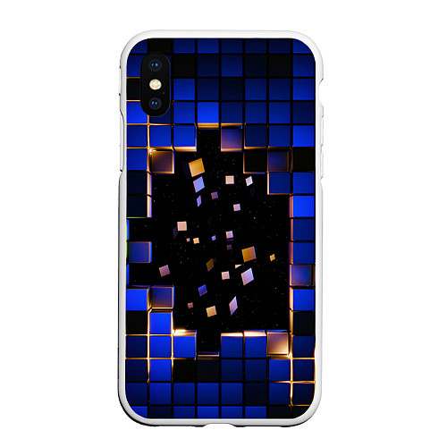 Чехол iPhone XS Max матовый Окно в пространство - синие кубы / 3D-Белый – фото 1