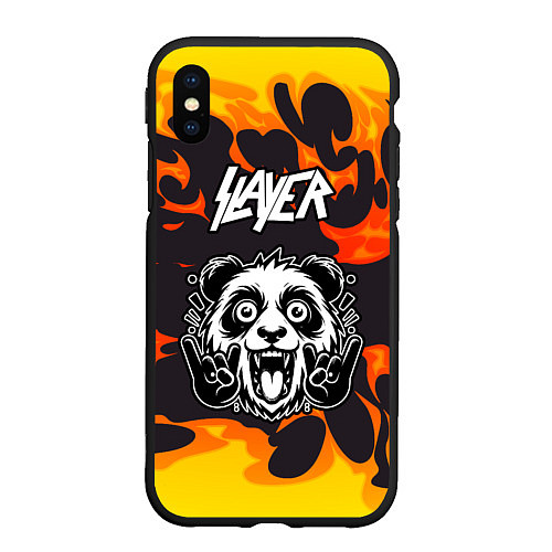 Чехол iPhone XS Max матовый Slayer рок панда и огонь / 3D-Черный – фото 1