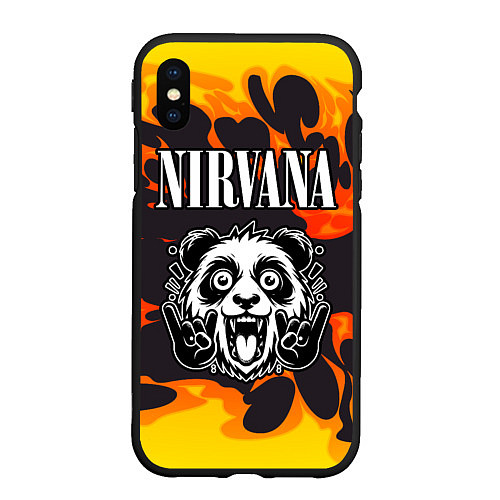 Чехол iPhone XS Max матовый Nirvana рок панда и огонь / 3D-Черный – фото 1