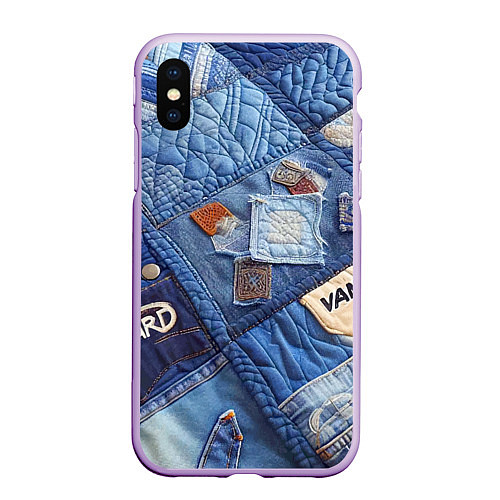 Чехол iPhone XS Max матовый Vanguard jeans patchwork - ai art / 3D-Сиреневый – фото 1