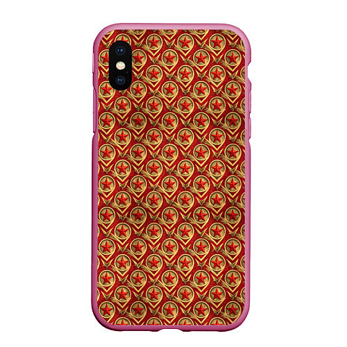 Чехол iPhone XS Max матовый Звезды в стиле СССР / 3D-Малиновый – фото 1