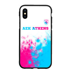 Чехол iPhone XS Max матовый AEK Athens neon gradient style посередине, цвет: 3D-черный