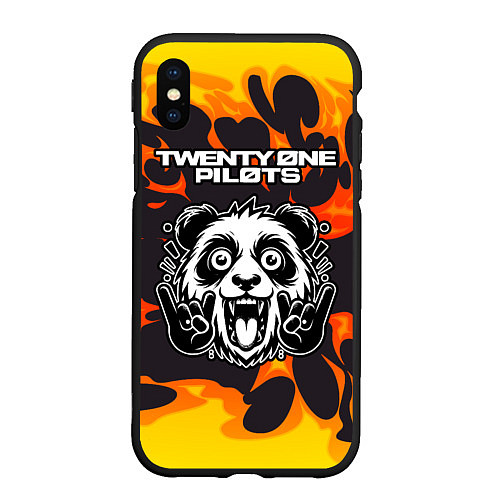 Чехол iPhone XS Max матовый Twenty One Pilots рок панда и огонь / 3D-Черный – фото 1