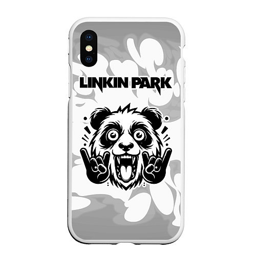 Чехол iPhone XS Max матовый Linkin Park рок панда на светлом фоне / 3D-Белый – фото 1