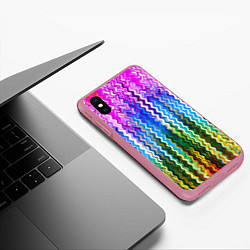 Чехол iPhone XS Max матовый Разноцветные волнистые полосы, цвет: 3D-малиновый — фото 2