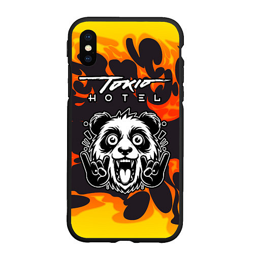 Чехол iPhone XS Max матовый Tokio Hotel рок панда и огонь / 3D-Черный – фото 1