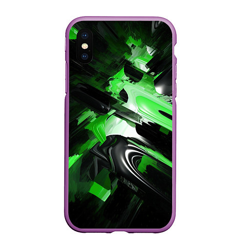 Чехол iPhone XS Max матовый Green dark abstract geometry style / 3D-Фиолетовый – фото 1