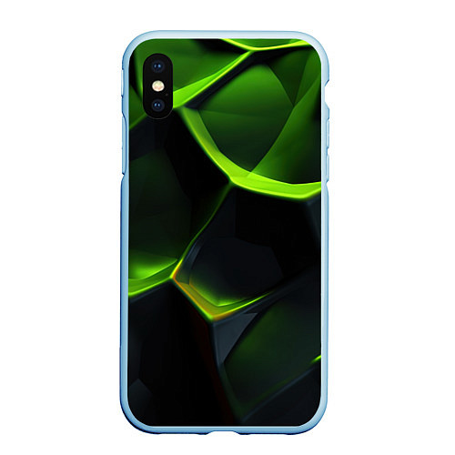 Чехол iPhone XS Max матовый Green neon abstract geometry / 3D-Голубой – фото 1