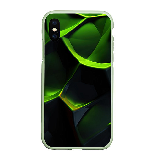 Чехол iPhone XS Max матовый Green neon abstract geometry / 3D-Салатовый – фото 1