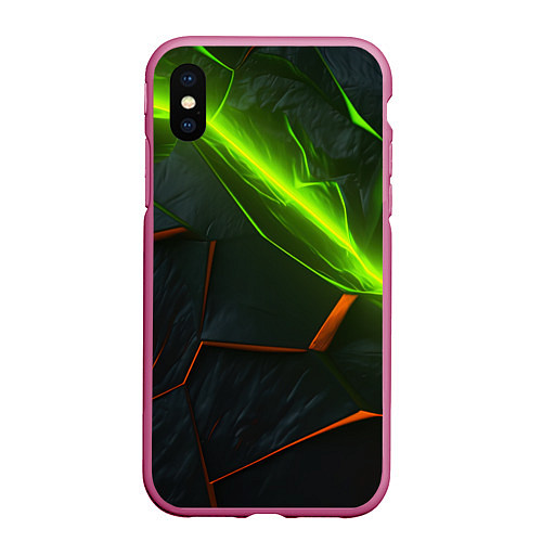 Чехол iPhone XS Max матовый Green neon abstract geometry / 3D-Малиновый – фото 1