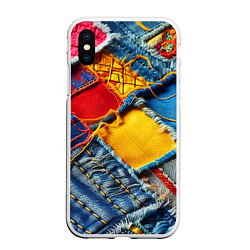 Чехол iPhone XS Max матовый Colorful denim patchwork - ai art, цвет: 3D-белый