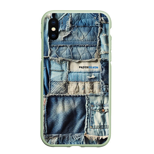 Чехол iPhone XS Max матовый Patchwork denim - vogue / 3D-Салатовый – фото 1