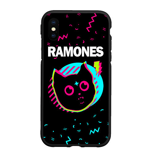 Чехол iPhone XS Max матовый Ramones - rock star cat / 3D-Черный – фото 1