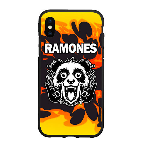 Чехол iPhone XS Max матовый Ramones рок панда и огонь / 3D-Черный – фото 1