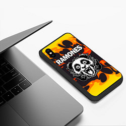Чехол iPhone XS Max матовый Ramones рок панда и огонь, цвет: 3D-черный — фото 2