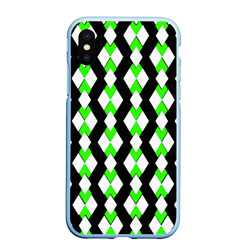 Чехол iPhone XS Max матовый Зелёные и белые ромбы на чёрном фоне / 3D-Голубой – фото 1