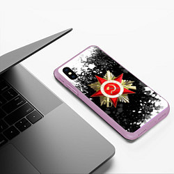 Чехол iPhone XS Max матовый Орден великой отечественной - брызги белые, цвет: 3D-сиреневый — фото 2