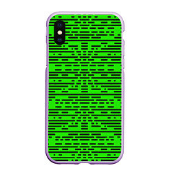 Чехол iPhone XS Max матовый Чёрные полосы на зелёном фоне, цвет: 3D-сиреневый