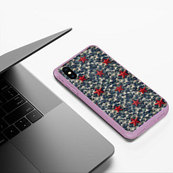 Чехол iPhone XS Max матовый Красные звезды на камуфляже, цвет: 3D-сиреневый — фото 2