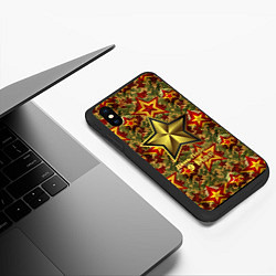 Чехол iPhone XS Max матовый Золотые звезды СССР на камуфляже, цвет: 3D-черный — фото 2