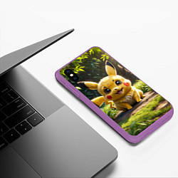 Чехол iPhone XS Max матовый Покемон Пикачу среди зеленой травы, цвет: 3D-фиолетовый — фото 2