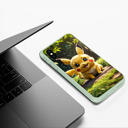 Чехол iPhone XS Max матовый Покемон Пикачу среди зеленой травы, цвет: 3D-салатовый — фото 2