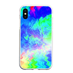 Чехол iPhone XS Max матовый Сине-зелёная кислота тай-дай, цвет: 3D-белый