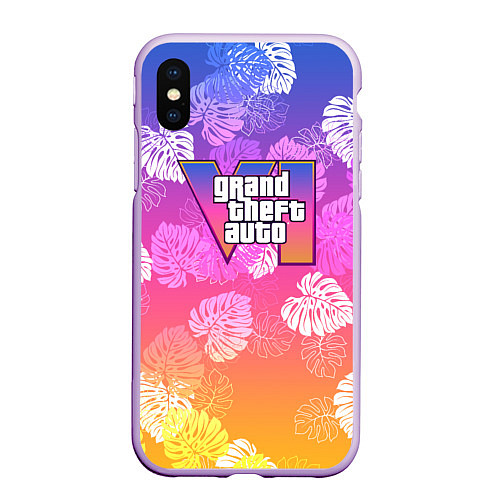 Чехол iPhone XS Max матовый Grand Theft Auto VI - пальмы / 3D-Сиреневый – фото 1