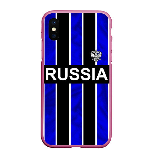 Чехол iPhone XS Max матовый Россия- черно-синяя униформа / 3D-Малиновый – фото 1