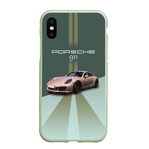 Чехол iPhone XS Max матовый Спортивный автомобиль Порше 911 / 3D-Салатовый – фото 1