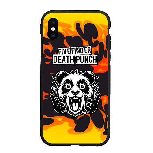 Чехол iPhone XS Max матовый Five Finger Death Punch рок панда и огонь / 3D-Черный – фото 1