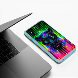 Чехол iPhone XS Max матовый Неоновая цифровая пантера, цвет: 3D-мятный — фото 2