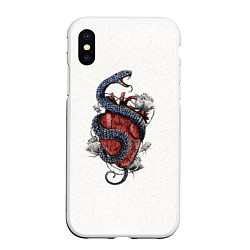 Чехол iPhone XS Max матовый Змея на сердце, цвет: 3D-белый