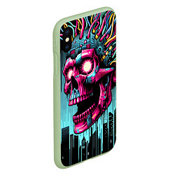 Чехол iPhone XS Max матовый Cyber skull - ai art fantasy, цвет: 3D-салатовый — фото 2