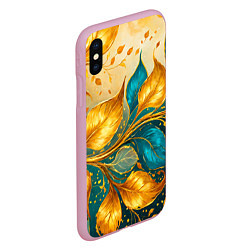 Чехол iPhone XS Max матовый Листья абстрактные золото и бирюза, цвет: 3D-розовый — фото 2