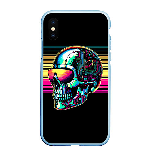 Чехол iPhone XS Max матовый Cyber skull - ai art fantasy / 3D-Голубой – фото 1