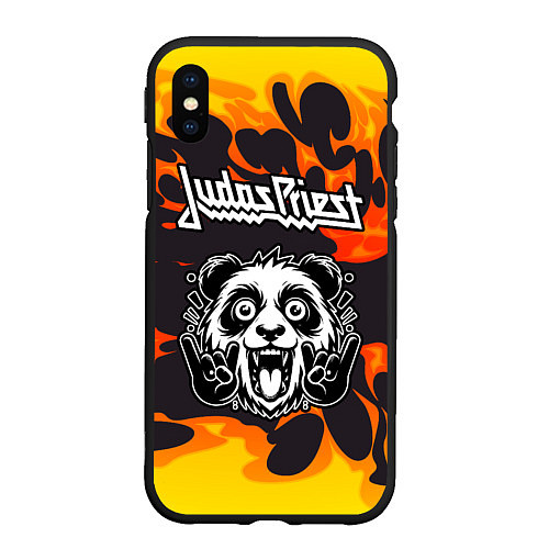 Чехол iPhone XS Max матовый Judas Priest рок панда и огонь / 3D-Черный – фото 1