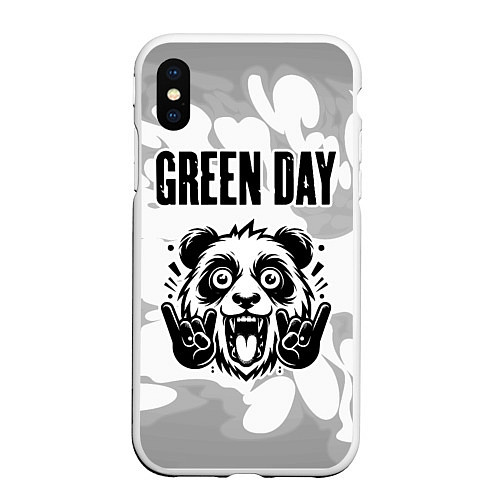 Чехол iPhone XS Max матовый Green Day рок панда на светлом фоне / 3D-Белый – фото 1
